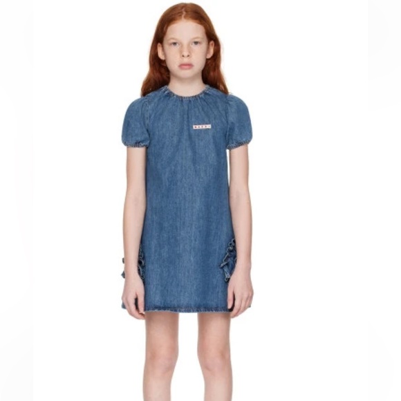 Marni Kids Blue Ruffle Denim Dress - Picture 3 of 6